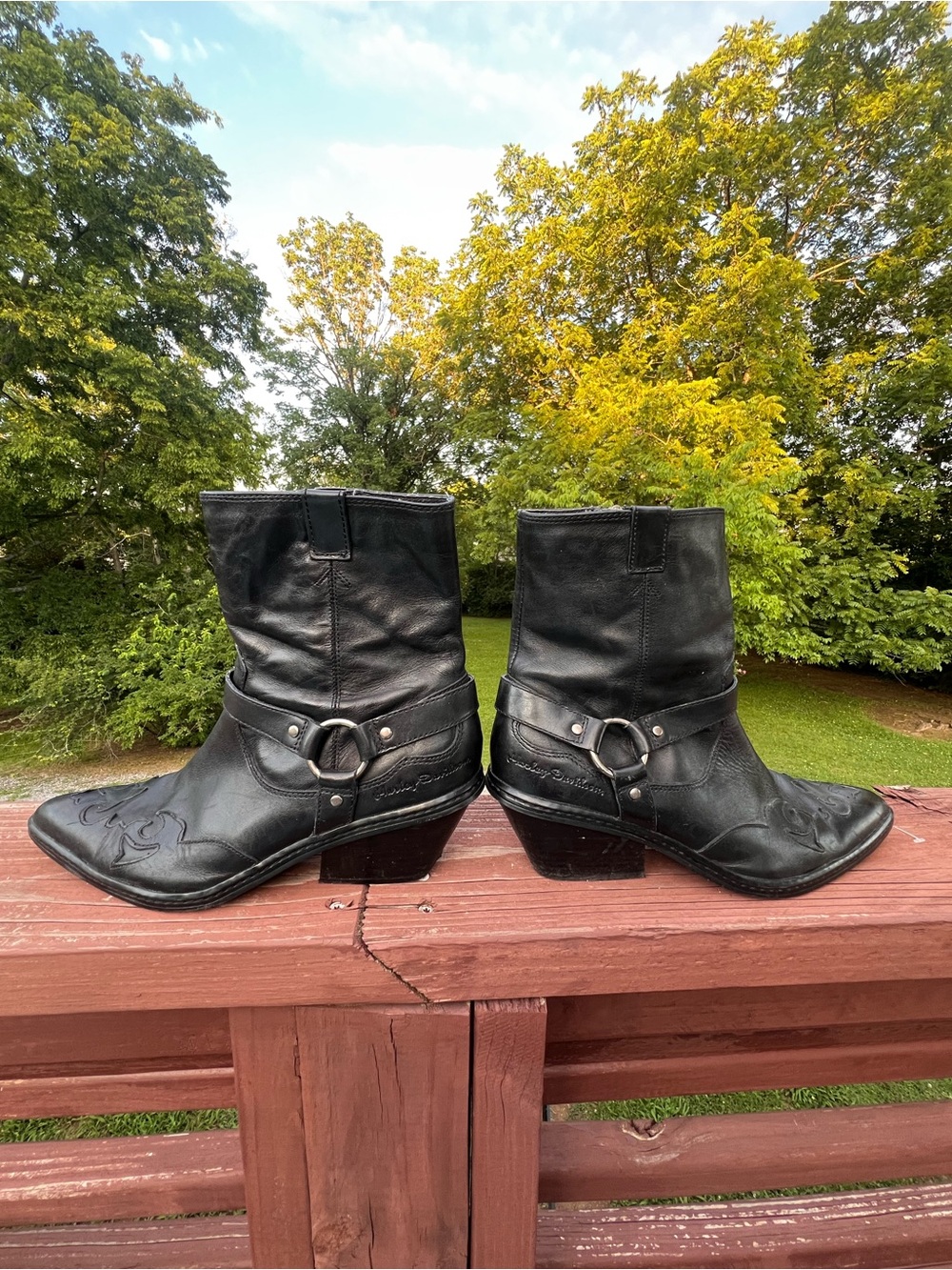 Harley Davidson Black Leather Western Ankle Boots - Women's, size 8.5